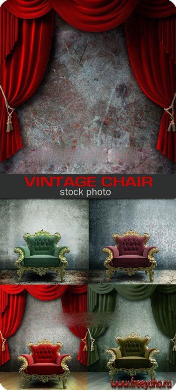      -   | Vintage chair and red curtain