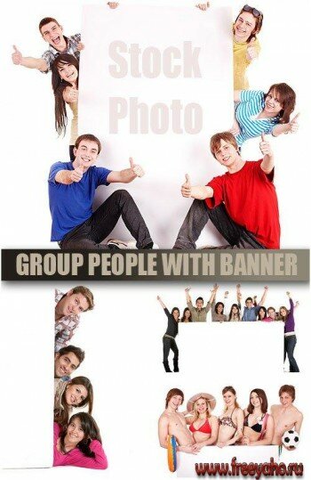   -        | Stock People Group with banners