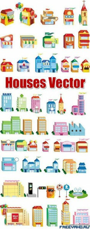     | Houses and buildings in vector