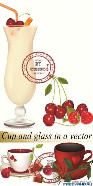 ,      | Cup, cocktail & berry vector