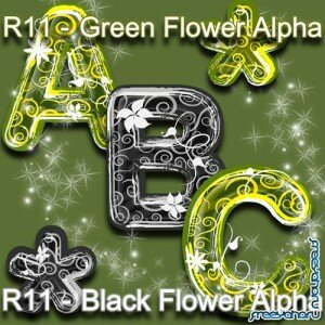 Scrap-kit - Black Flower and Green Flower Alpha