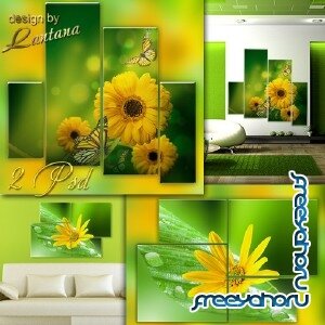 Полиптихи в PSD - Желтые цветы на зеленом фоне