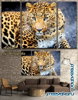 Леопард - PSD исходник триптих, модульная картина 