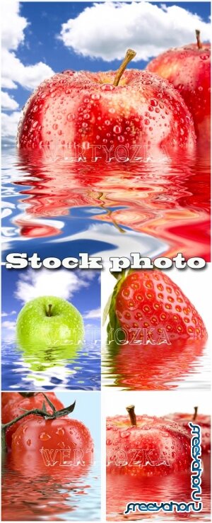     / Fruits in water droplets - Raster clipart