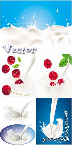      / Cherry and raspberry in milk - vector