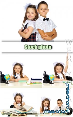 ,    / School children, schoolboy and schoolgirl - Raster clipart
