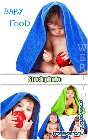   / Baby with an apple - Raster clipart