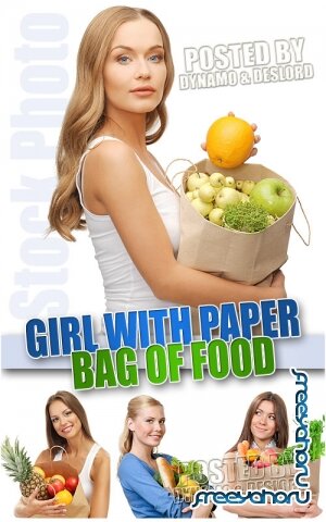 Девушка с пакетом еды - Растровый клипарт