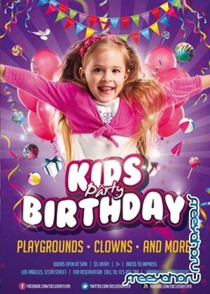 Kids Birthday Party Invitation Premium Flyer Template + Facebook Cover