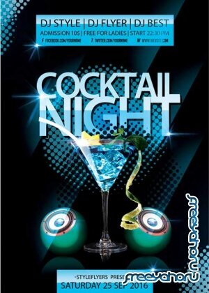 Cocktail Night Party Flyer PSD Template + Facebook Cover