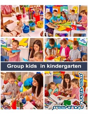 Группа детей занимающихся творчеством в детском саду 