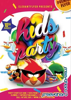 Kids Party V5 Flyer PSD Template + Facebook Cover