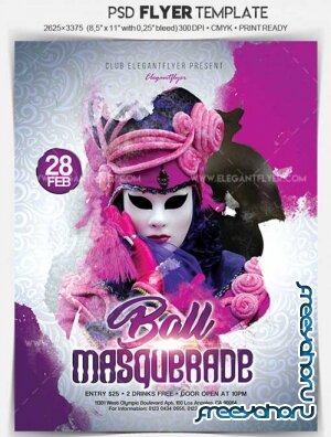 Masquerade Ball V12 Flyer PSD Template + Facebook Cover