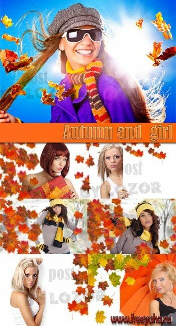       -   | Autumn leaves & girl clipart