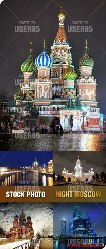Москва и ее достопримечательности ночью | Stock Photo - Night Moscow