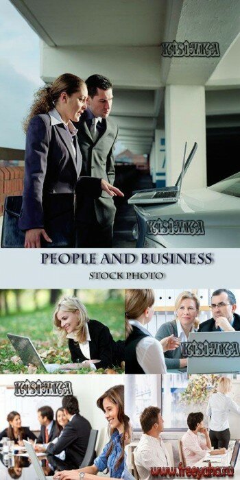 Бизнес люди с компьютером - растровый клипарт | Business people and computer