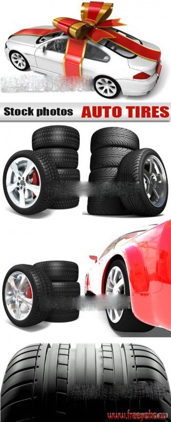 Машины и автомобильные шины - растровый клипарт на белом фоне | Stock Auto tires clipart