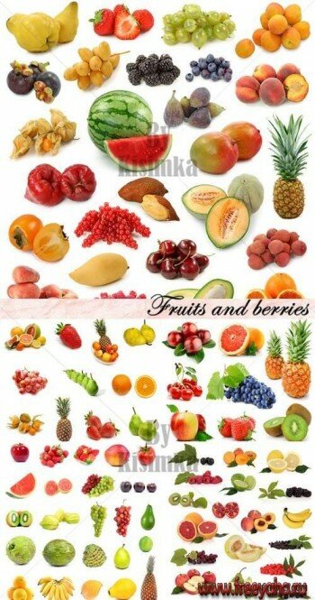        | Fruits and berries on white backgrounds