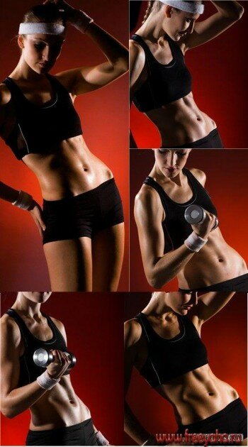 Девушка с гантелями - растровый клипар на тему фитнеса | Fitness girl