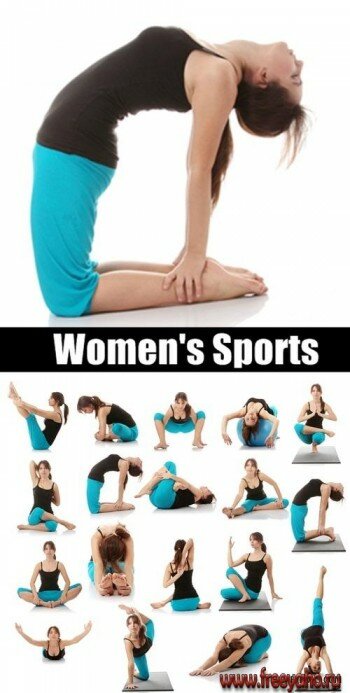 Девушка и йога - растровый клипарт на белом фоне | Women & yoga cliaprt