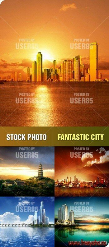 Фантастические города в лучах заката - растровый клипарт | Fantastic City