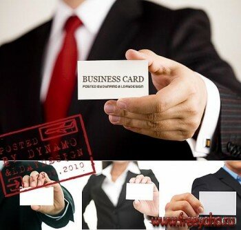 Люди с белой визиткой в руках - растровый клипарт | People & business card in hand