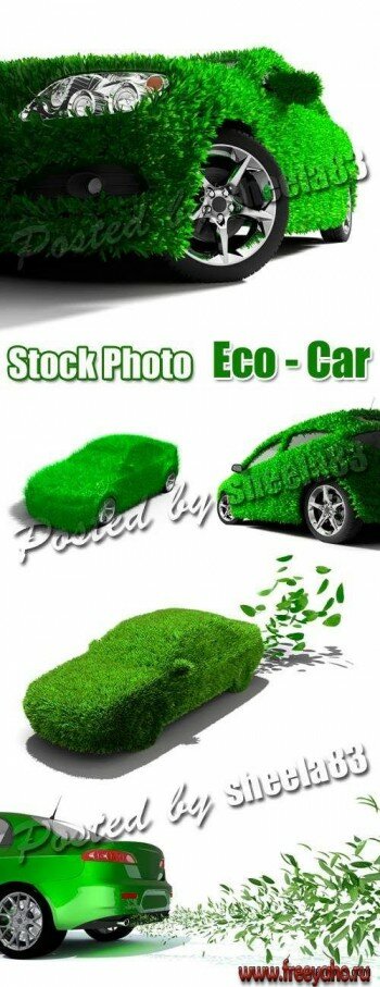 Экологические зеленые автомобили - растровый клипарт | Eco grass car