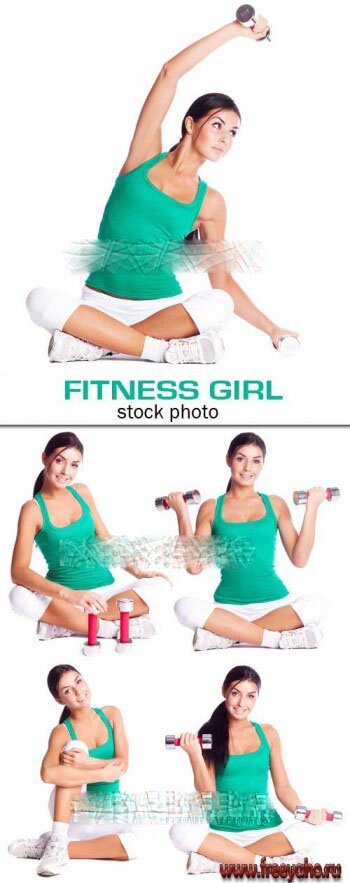 Девушка с гантелями - растровый клипарт на тему фитнеса | Fitness girl 2
