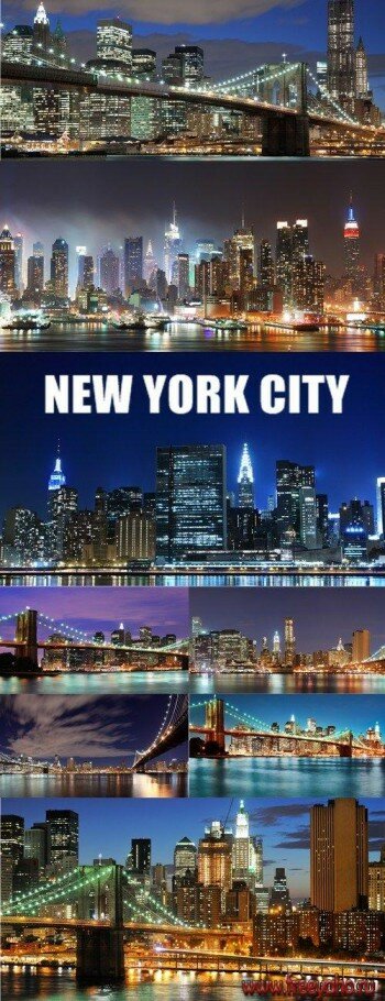 Нью-Йорк - огни ночного города - клипарт | New York night city