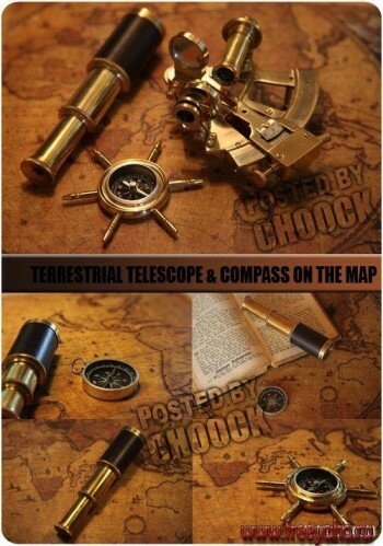        -   | Spyglass and Compass on antique map