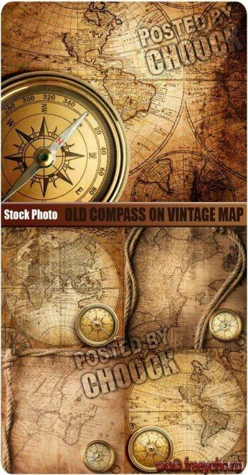     -   | Old vintage map and compass