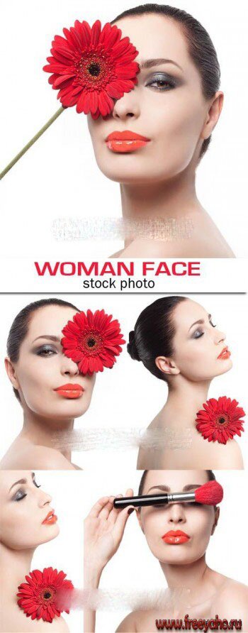       -  | Woman beautiful face and red flower