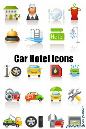 Отель и автосервис - векторные иконки | Car & Hotel vector icons