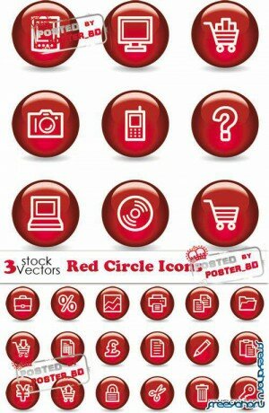 Красные круглые иконки в векторе - Офис и Покупки | Red round vector icons