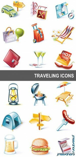Путешествия и пикник - векторные иконки | Travel & picnic vector icons