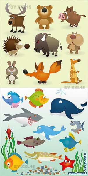        | Cartoon vector animals and fishes