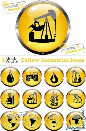 Желтые круглые индустриальные иконки в векторе | Yellow Round Vector Industrial Icons