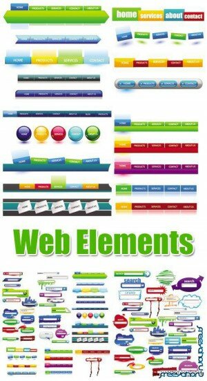Веб элементы для сайта в векторе - кнопки, меню и другие | Vector Web Elements - buttons, menu