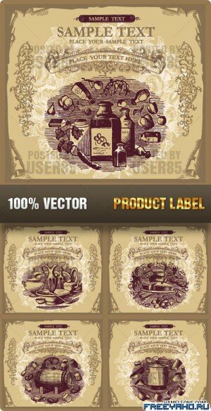         | Utensils & food vintage vector cards & label