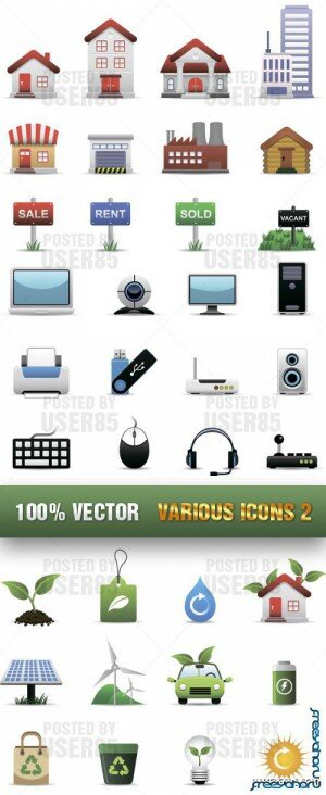 Дома, техника, экология - стильные векторные иконки | Vector icons - Home, technology, ecology