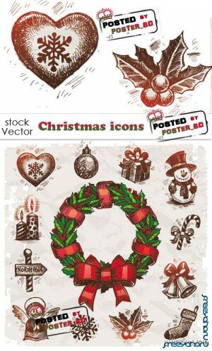 Винтажные рождественские иконки в векторе | Vintage Christmas Vector Icons