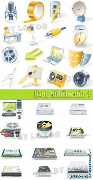 Векторные иконки - компьютерная техника и другие объекты | Vector Icon Multimedia 3