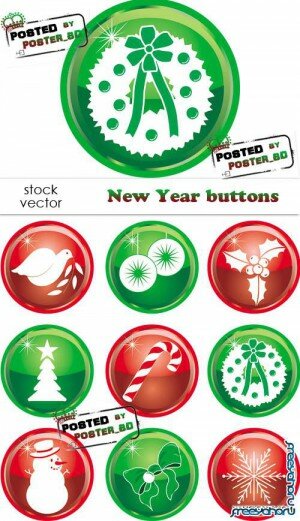 Круглые новогодние кнопки в векторе | Round vector New Year buttons