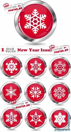 Красные новогодние иконки со снежинками в векторе | New Year Snowflakes vector icons