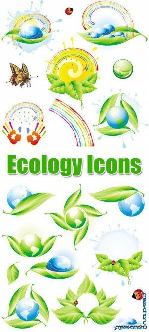 Иконки и символы на тему Экология в векторе | Ecology Symbols