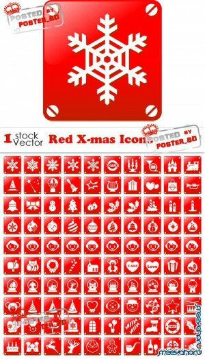Набор красных рождественских иконок в векторе | X-mas Red Vector Icons