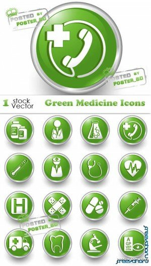Зеленые медицинские иконки в векторе | Green Medicine Vector Icons