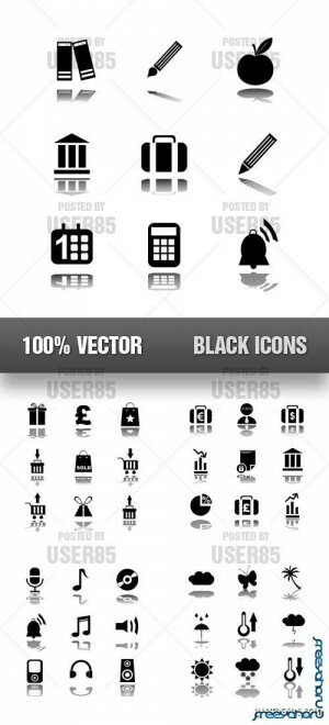 Черные векторные иконки на разные темы | Black Icons Vector