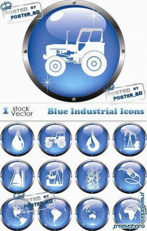 Голубые круглые индустриальные иконки в векторе | Blue Round Vector Industrial Icons