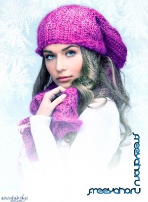 Зимний женский шаблон - Прекрасная девушка в снежинках